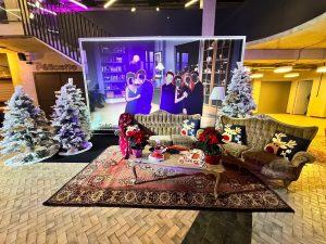 Large white banner stand