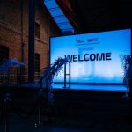 Large black banner stand