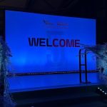 Large black banner stand