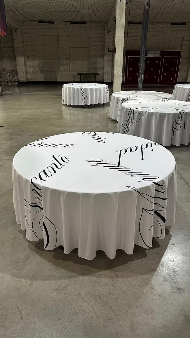 White tablecloth with design