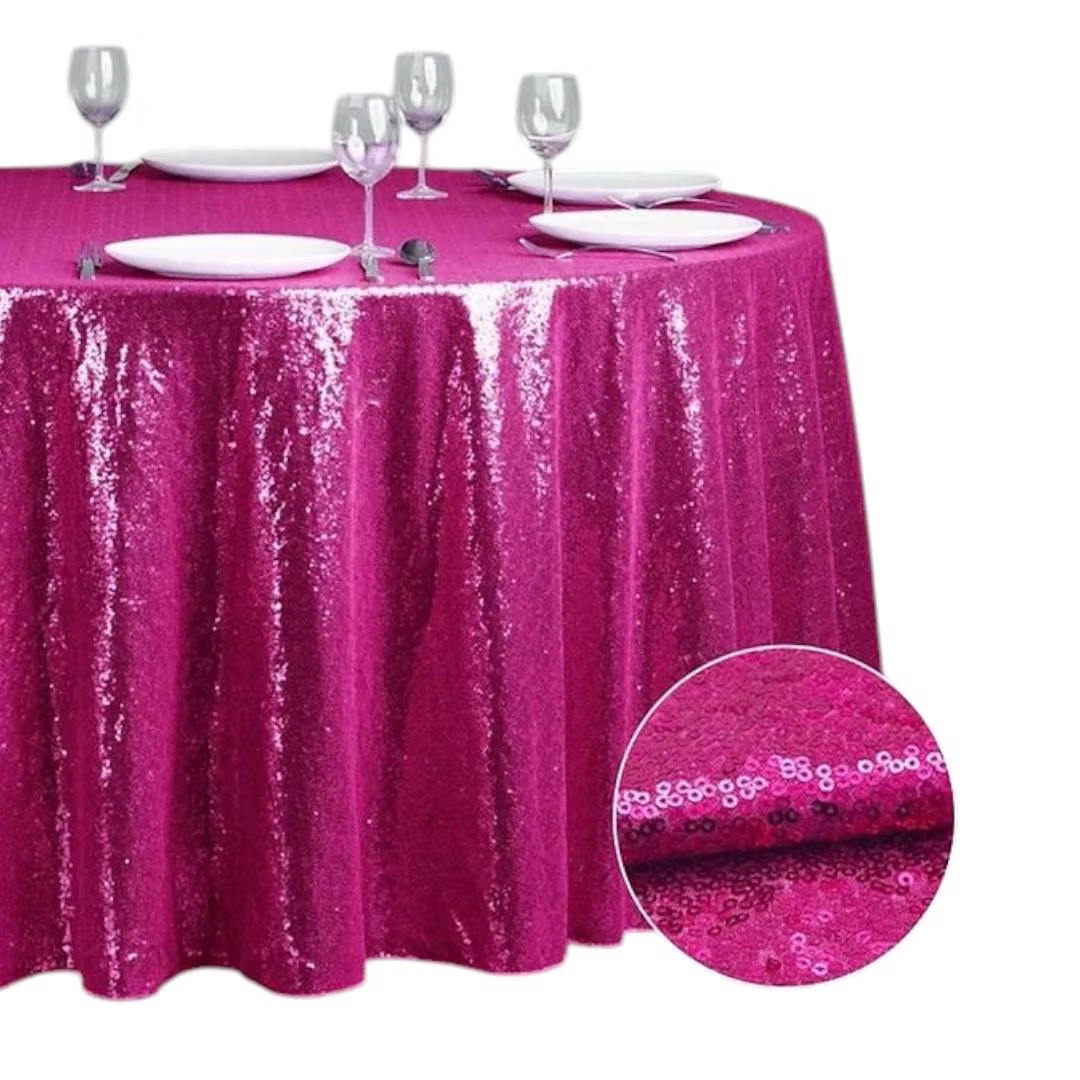 Fuchsia pink sequin tablecloth