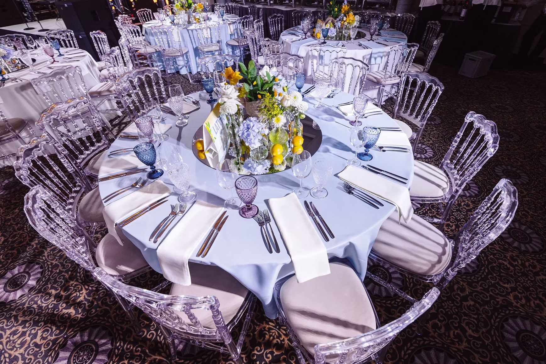 Light blue tablecloth