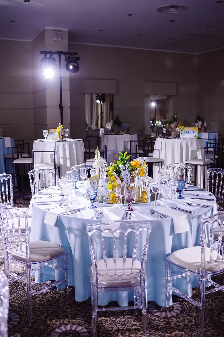 Light blue tablecloth