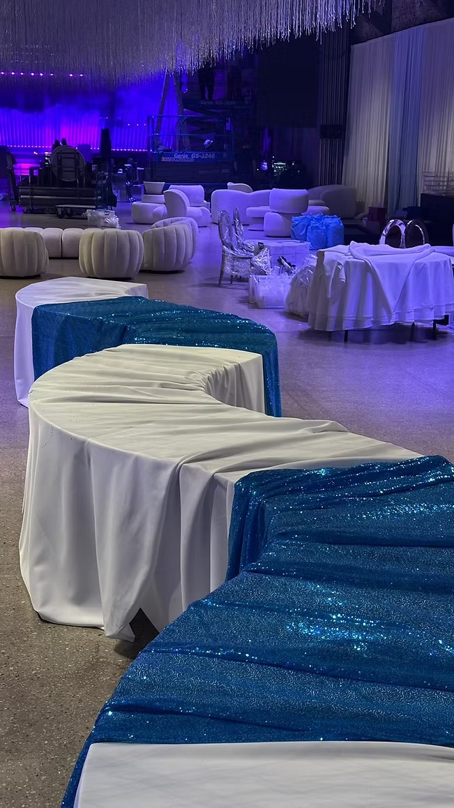 Light blue sequin tablecloth