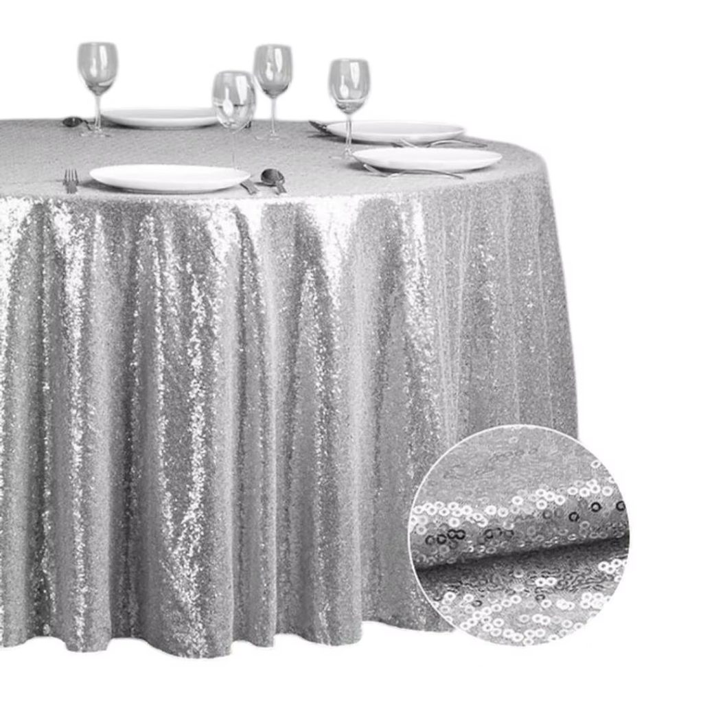Silver sequin tablecloth