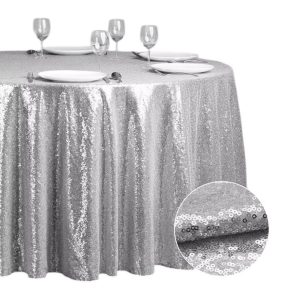 Silver sequin tablecloth