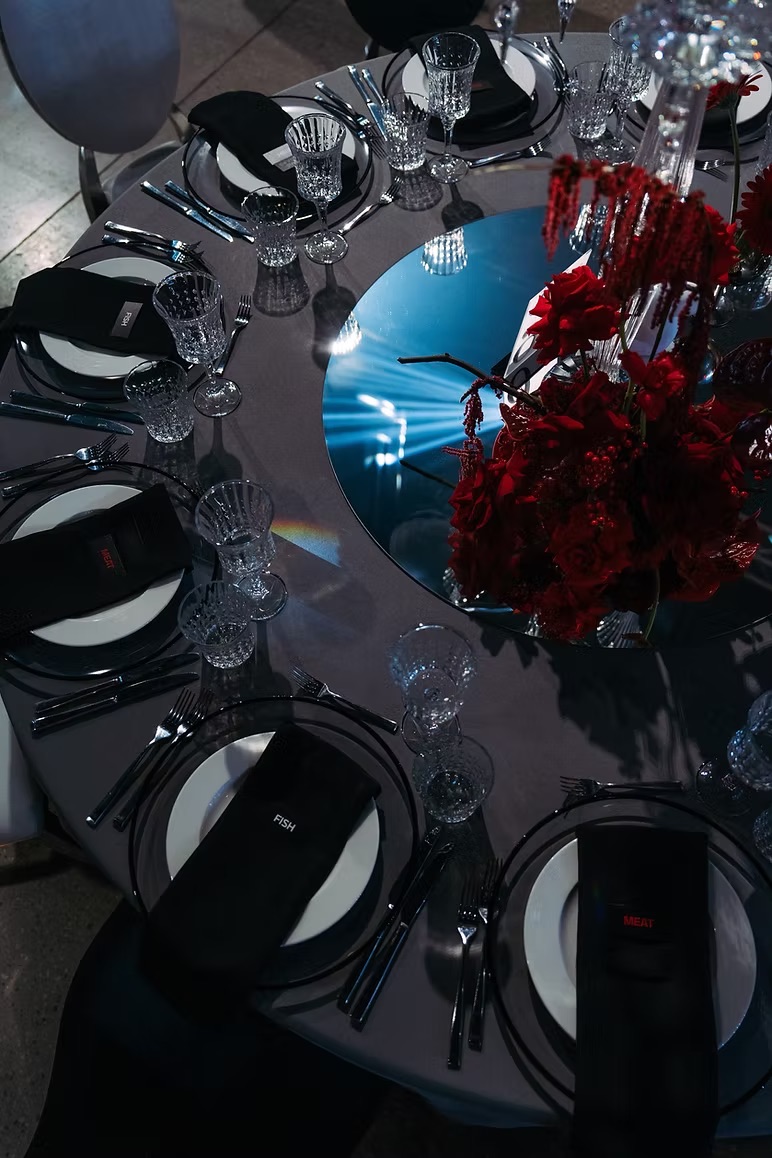 Dark gray tablecloth