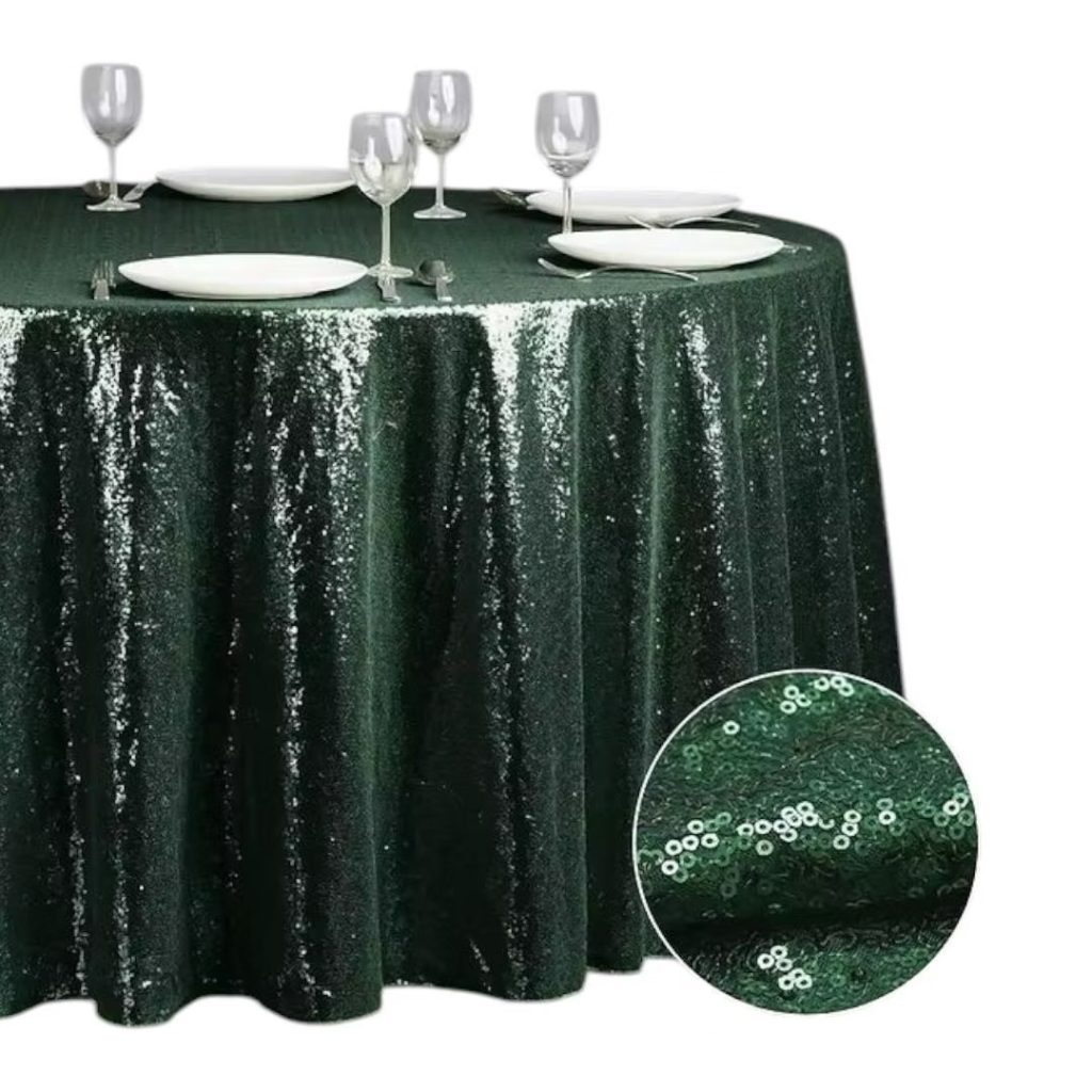 Dark green sequin tablecloth