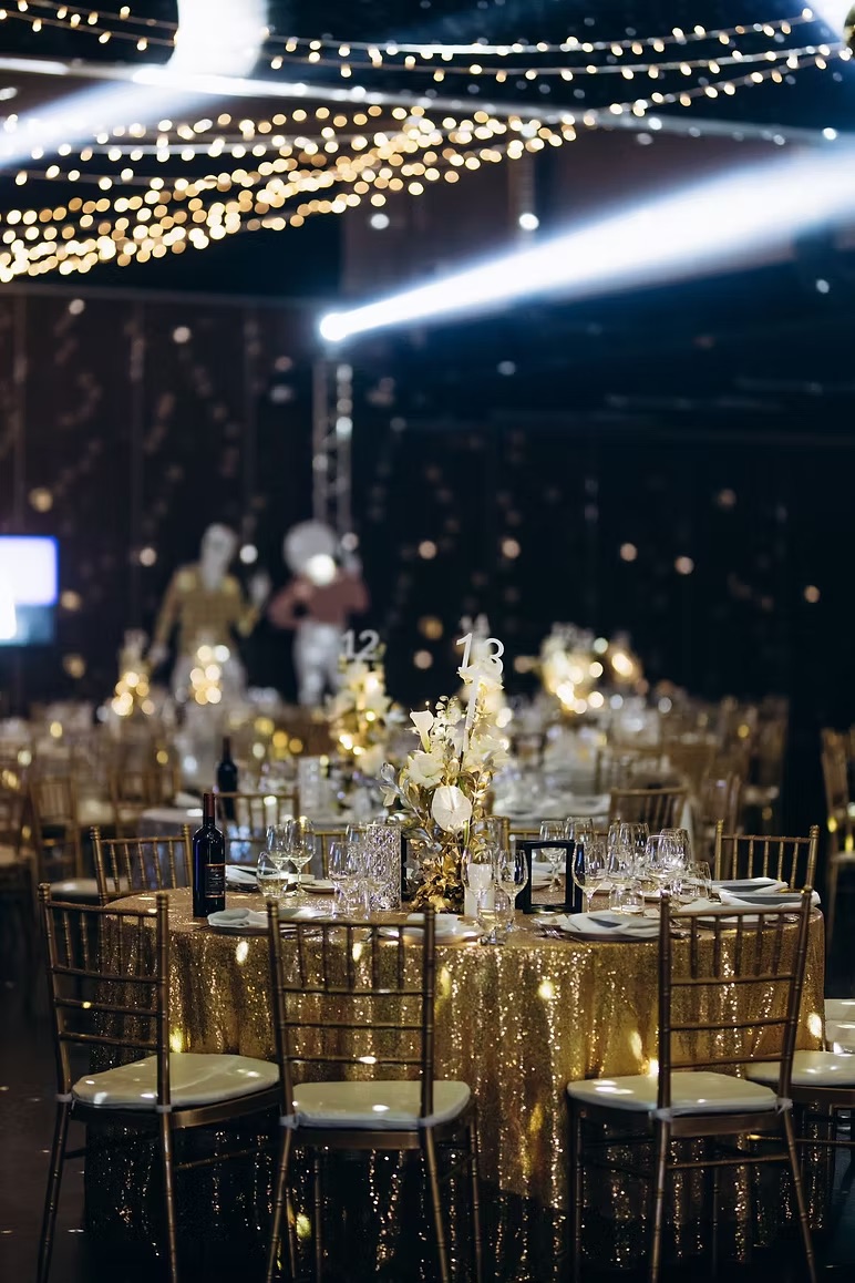 Dark gold sequin tablecloth