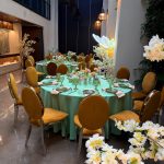 Silver chair with amber cushion