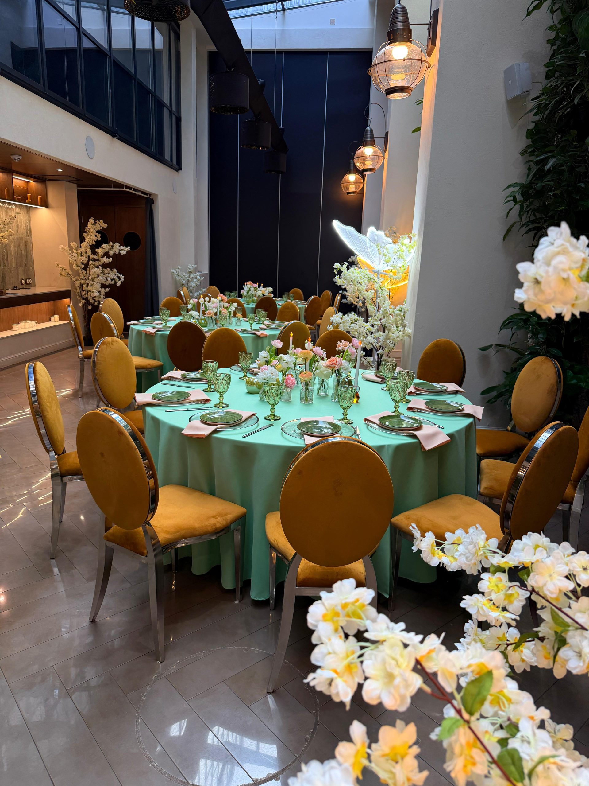 Silver chair with amber cushion