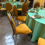 Silver chair with amber cushion