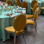 Silver chair with amber cushion