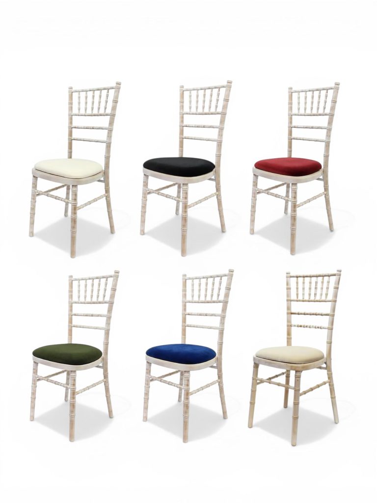 Wooden chair with different pillow colors