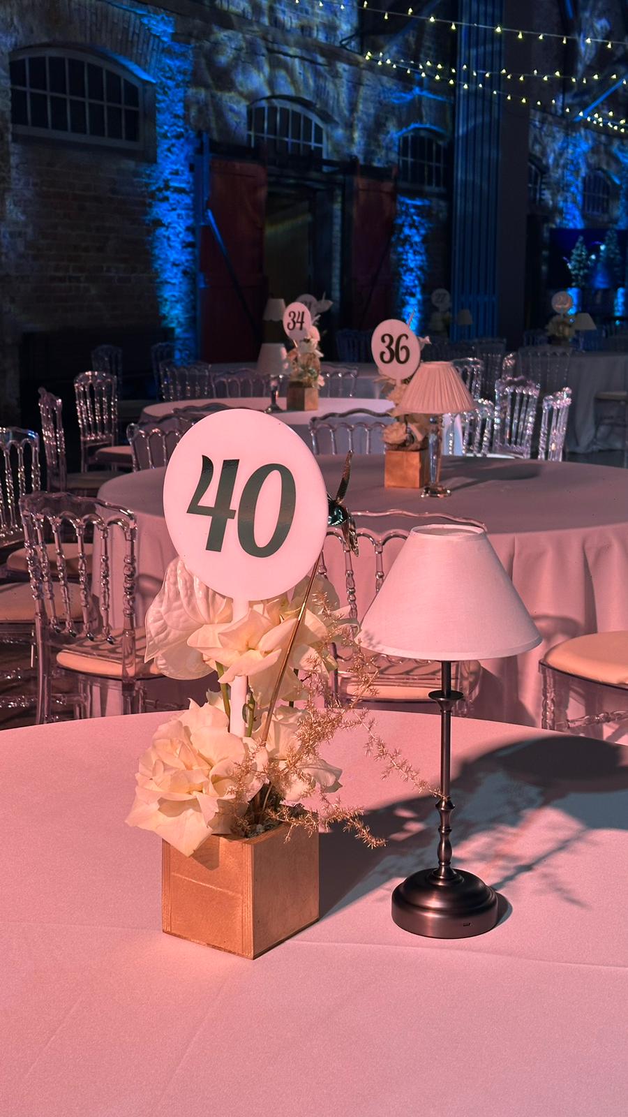 White & gold table numbers (1-60)