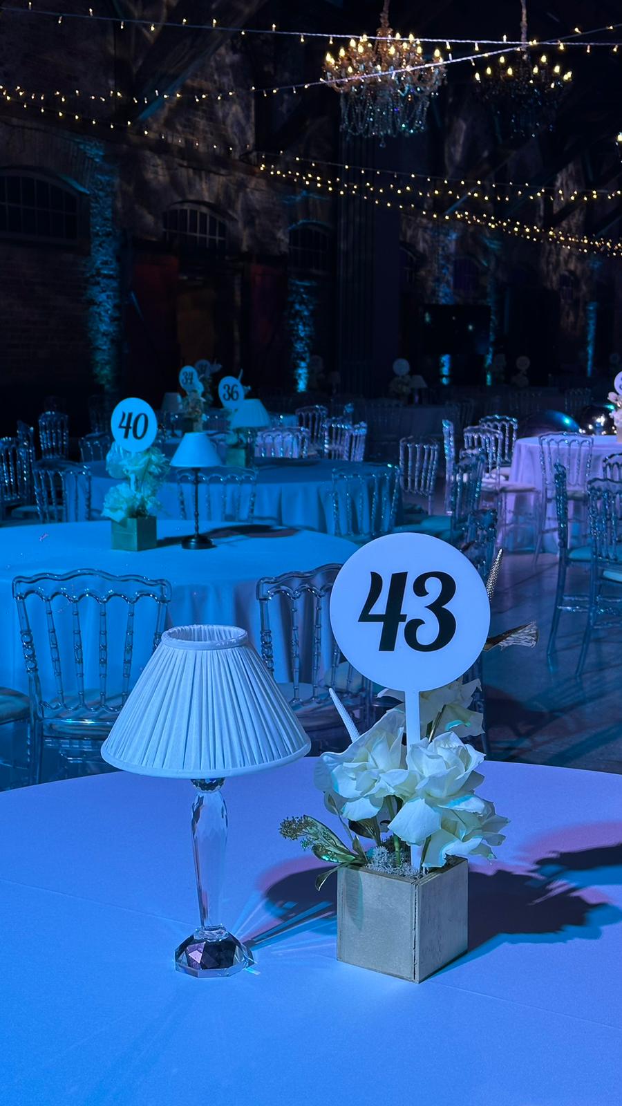 White & gold table numbers (1-60)