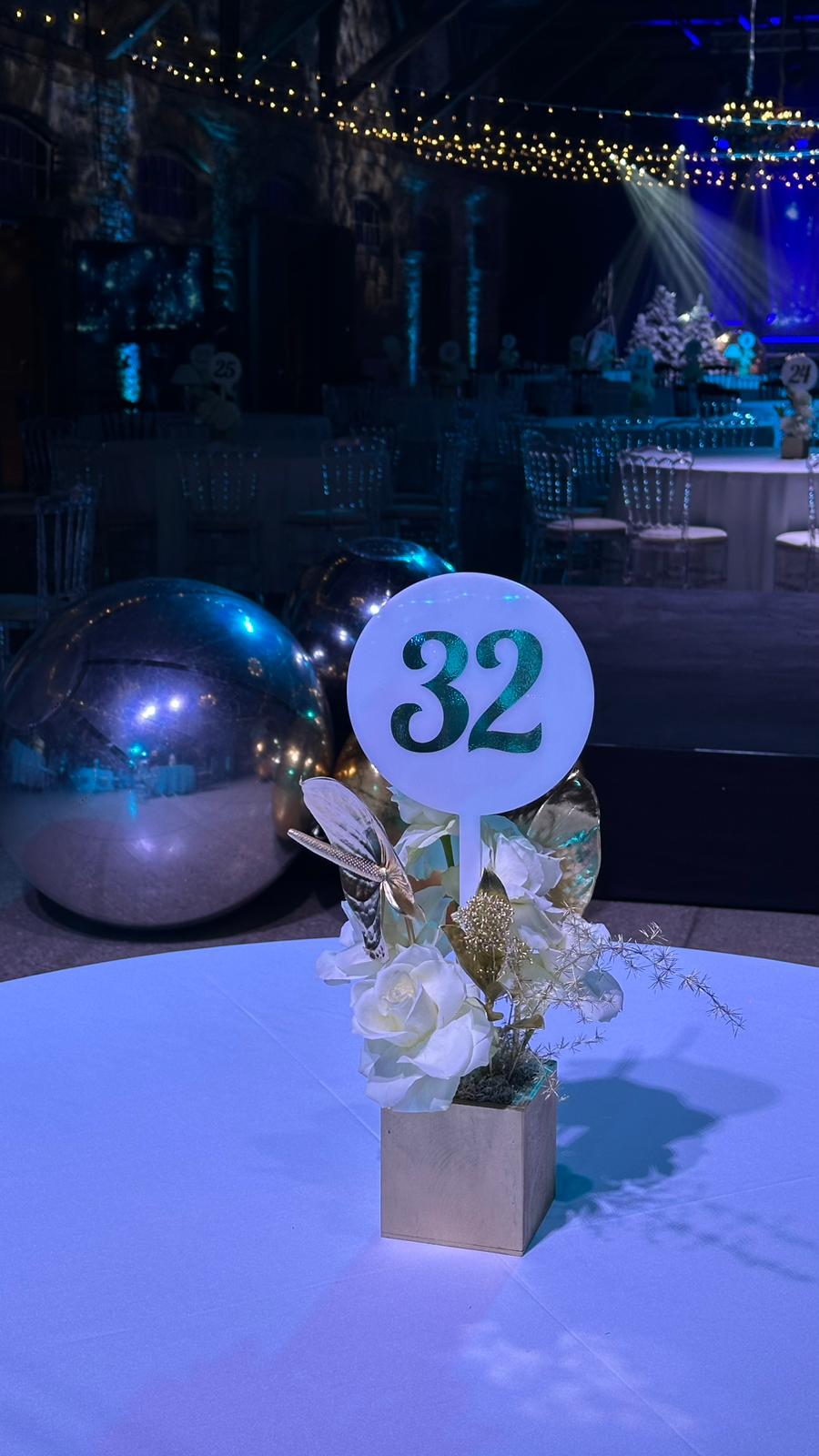 White & gold table numbers (1-60)