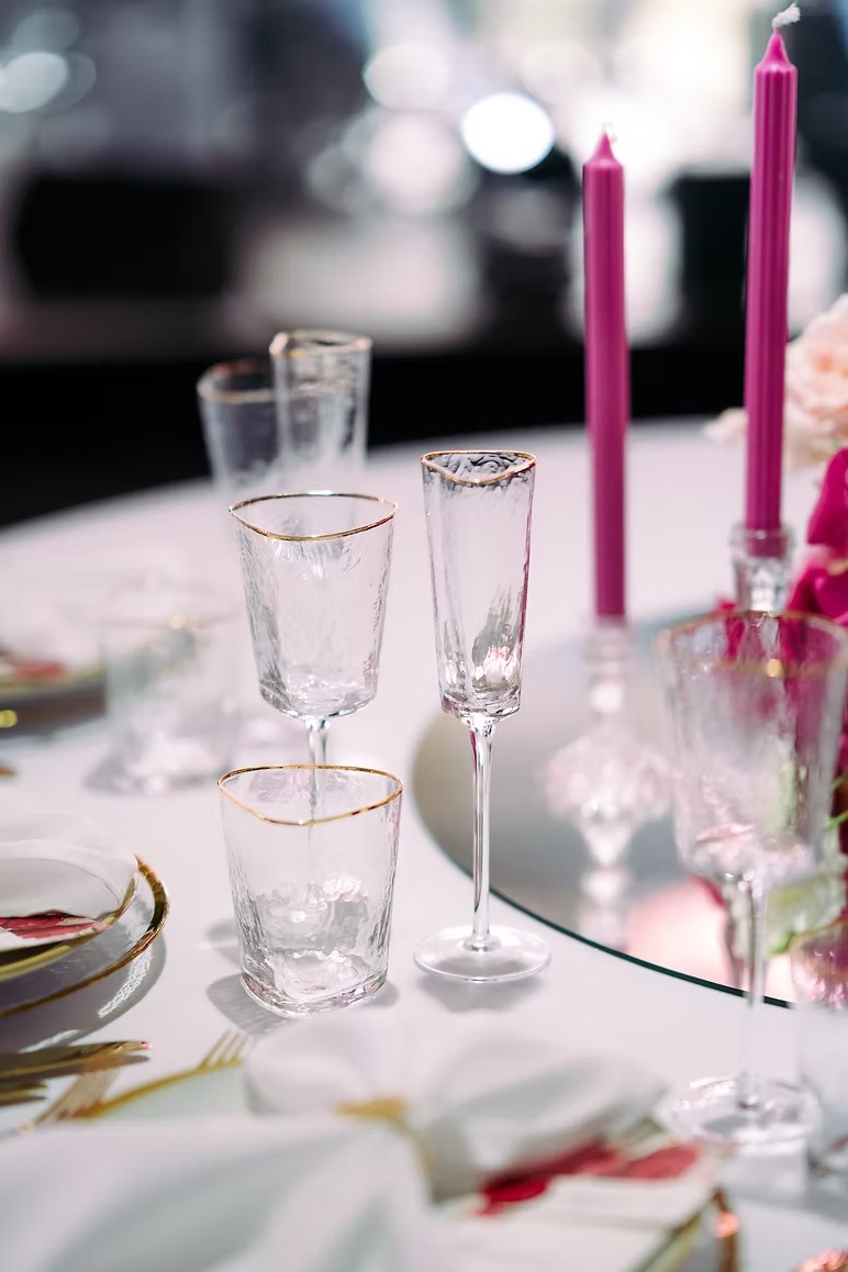 Transparent glasses with gold rim