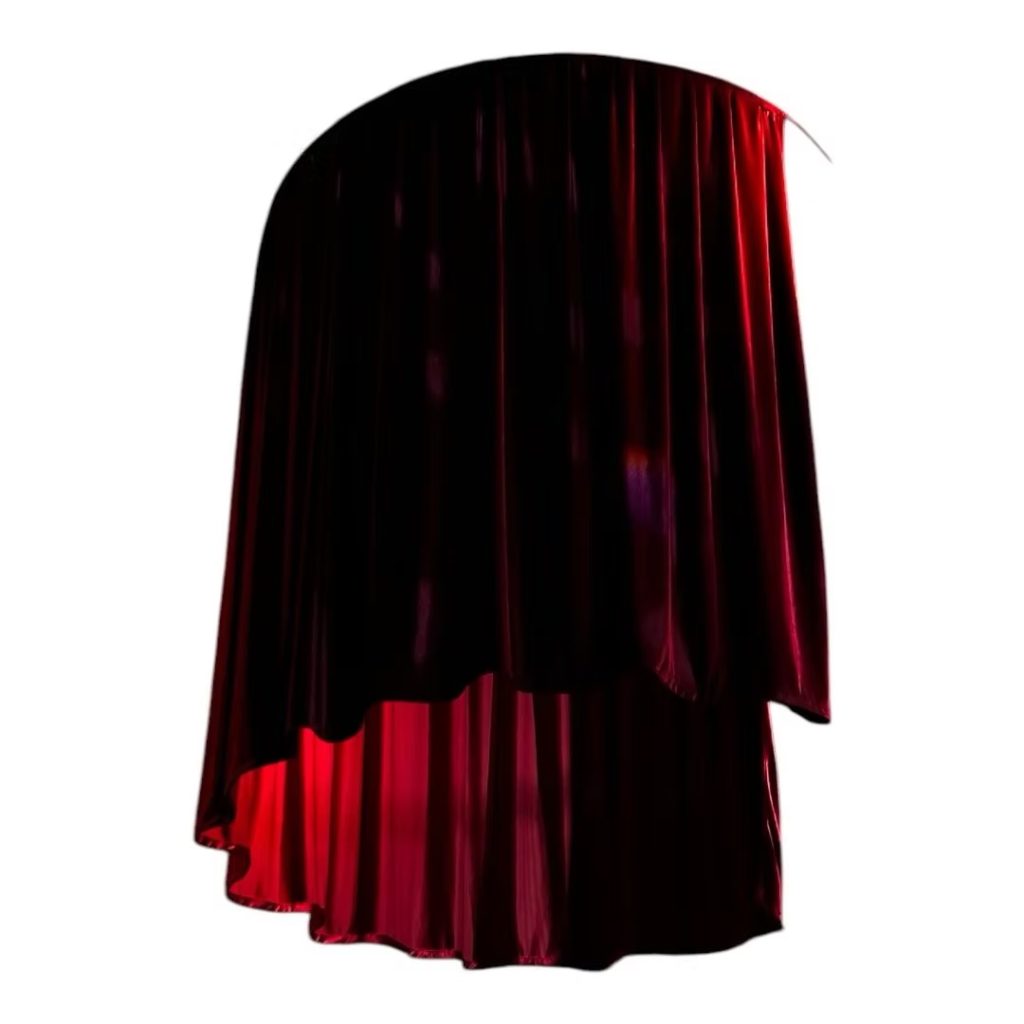 Red velour drapery for chandeliers