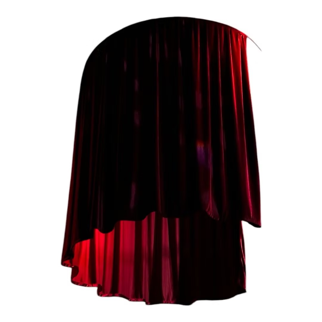 Red velour drapery for chandeliers