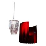 Red velour drapery for chandeliers