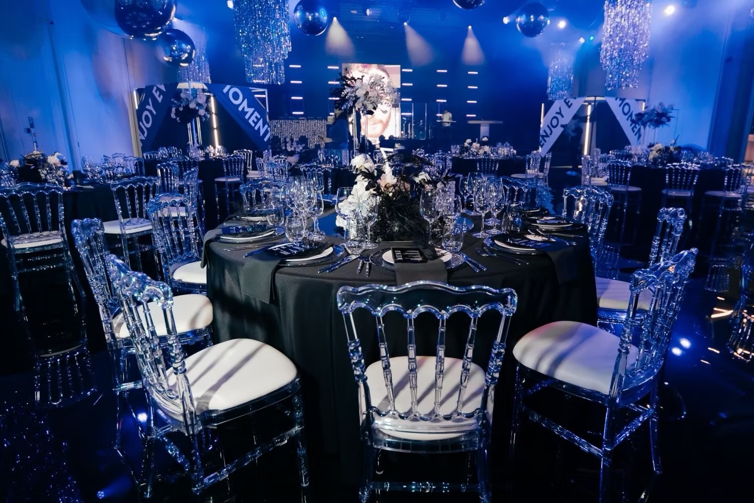 Transparent chair with different pillow colors