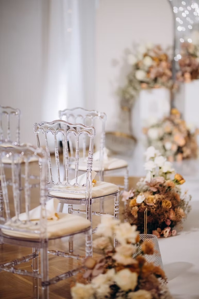 Transparent chair with different pillow colors