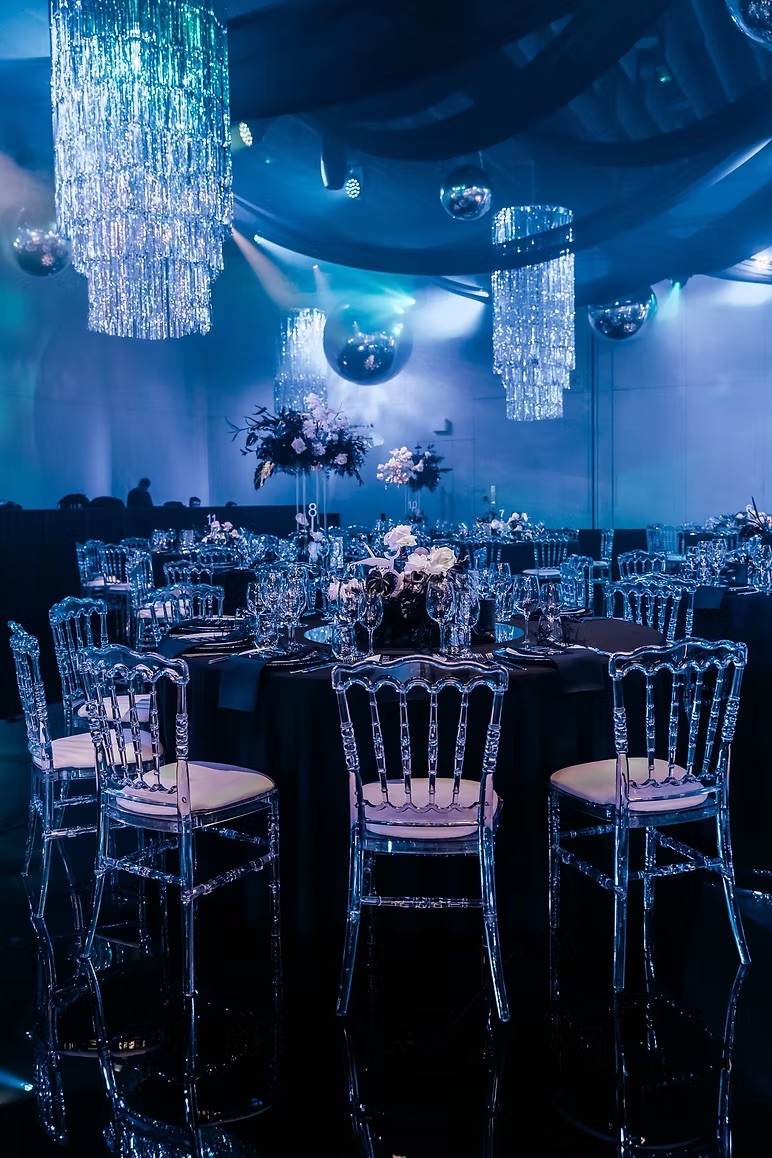 Transparent chair with different pillow colors