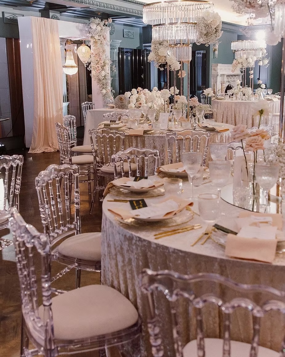 Transparent chair with different pillow colors