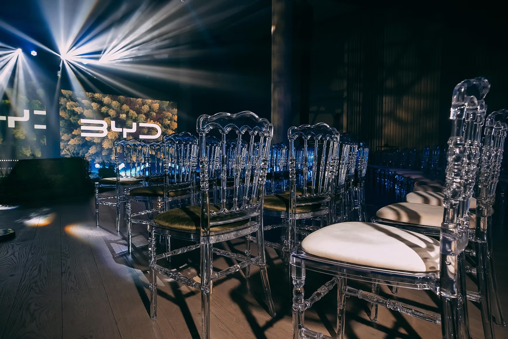 Transparent chair with different pillow colors