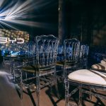 Transparent chair with different pillow colors