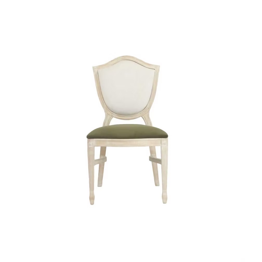 Wooden chair with green cushion