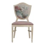 Wooden chair with light pink cushion