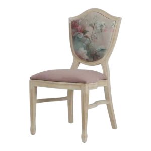 Wooden chair with light pink cushion