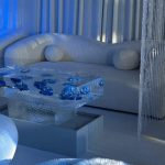 Lounge area three-seater sofa white