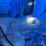 Lounge area three-seater sofa white