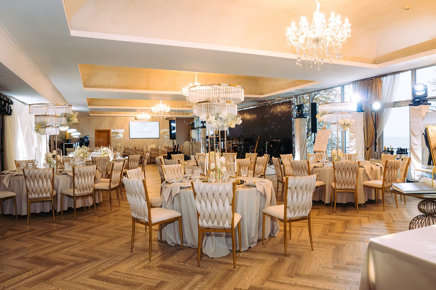 Golden chair with a beige pillow