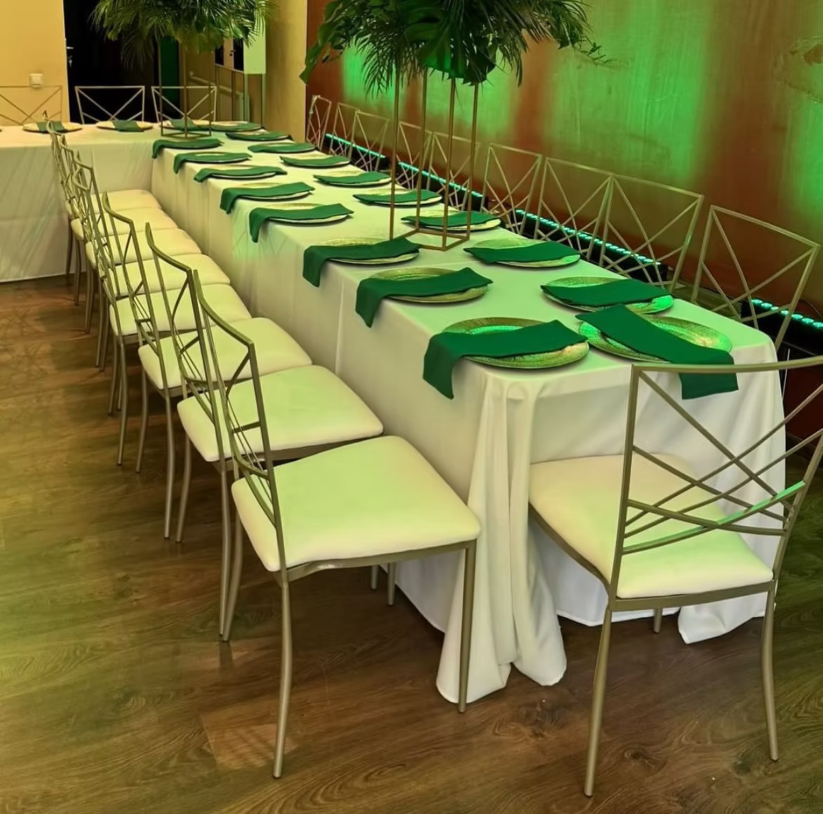 Gold chair with white cushion