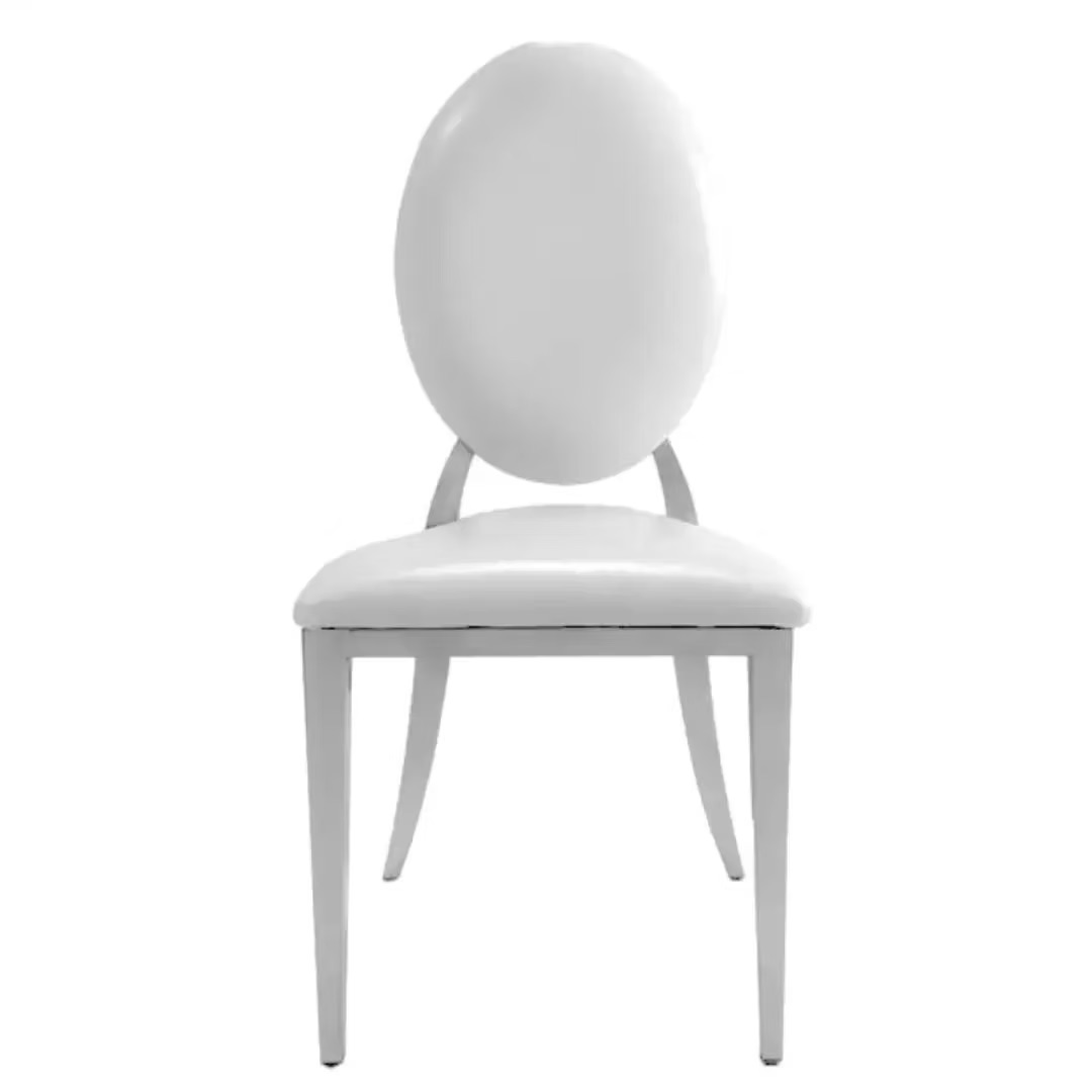 Silver chair with white cushion