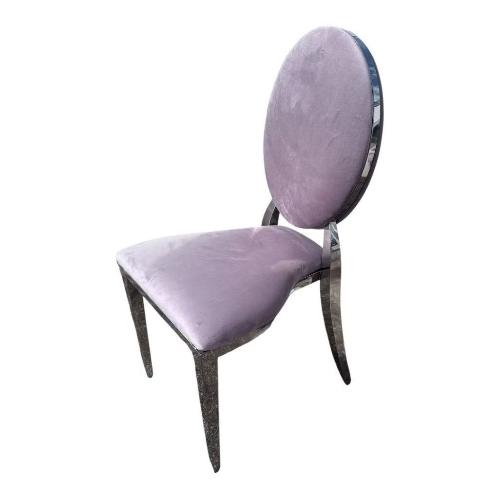 Silver chair with lilac cushion
