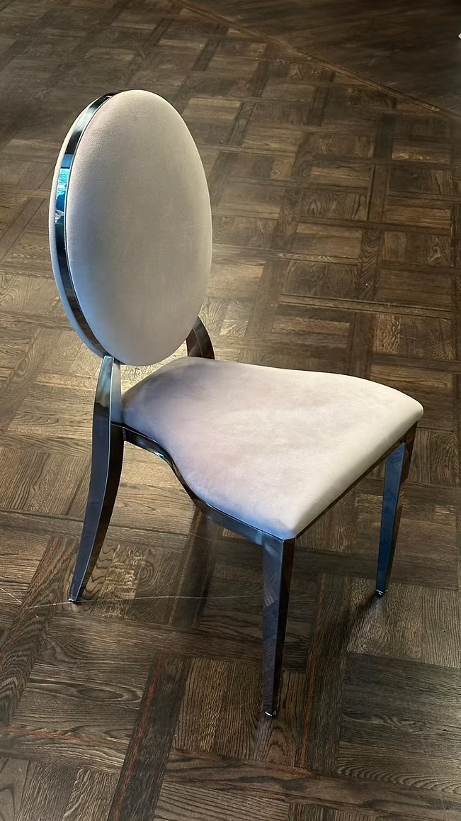 Silver chair with lilac cushion