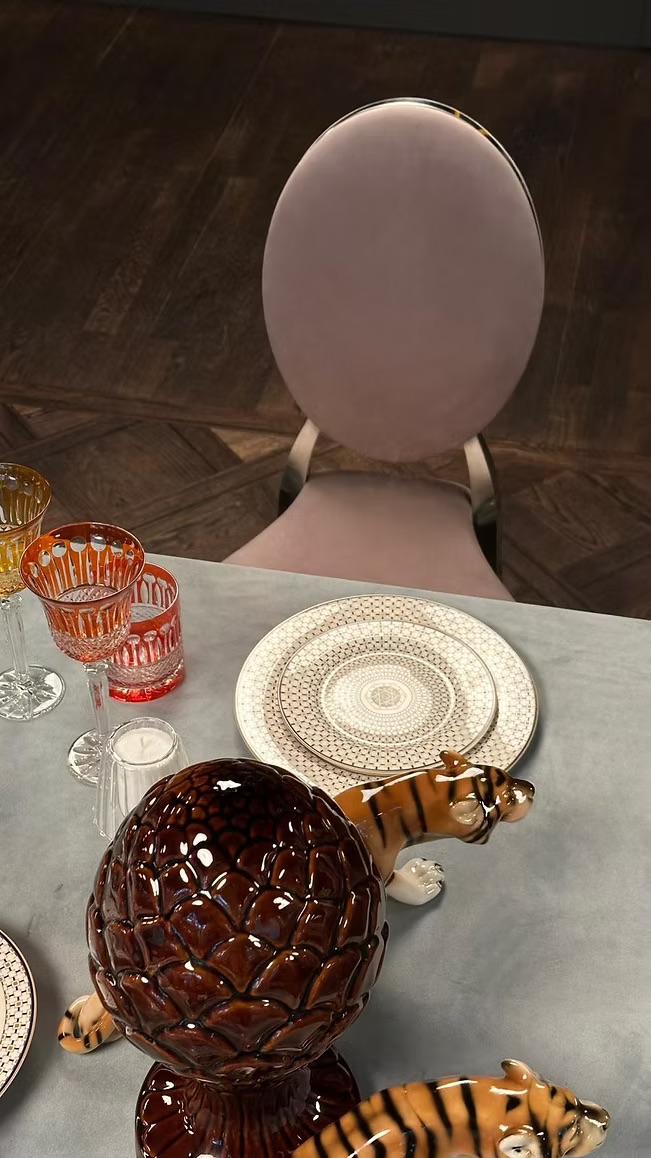 Silver chair with lilac cushion