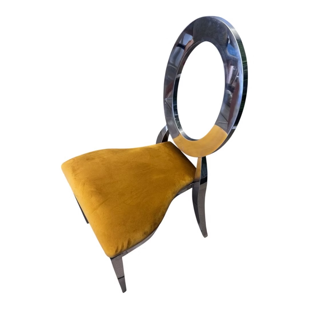 Silver chair with amber cushion