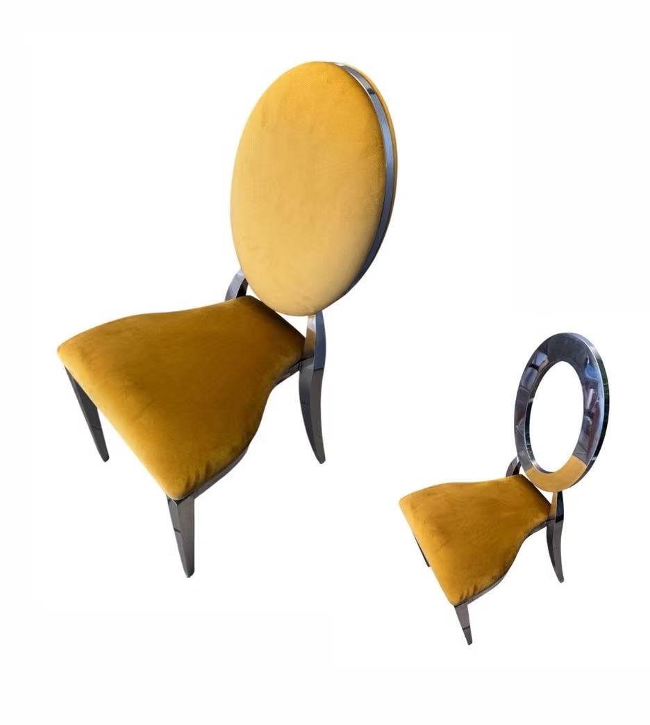 Silver chair with amber cushion