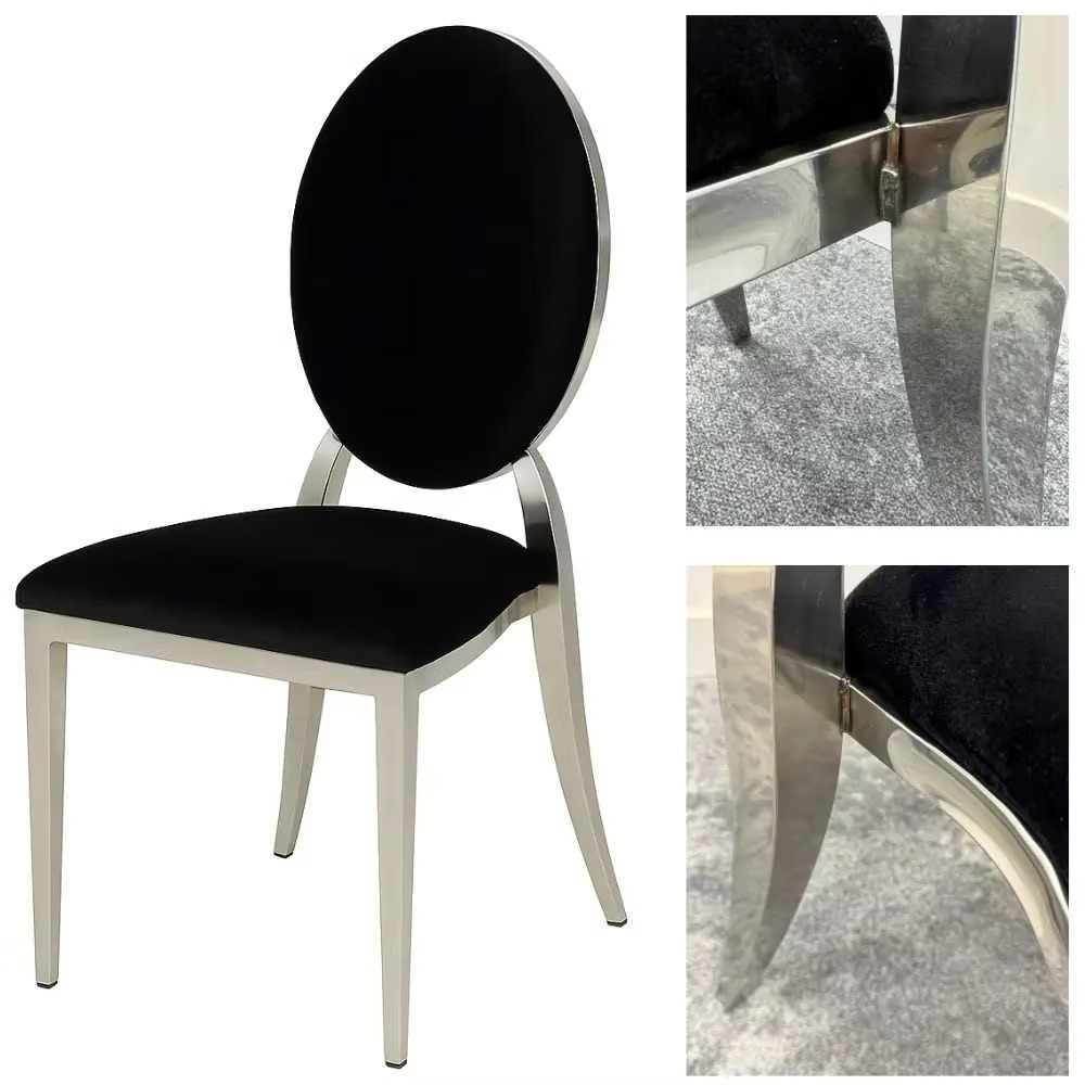 Silver chair with black cushion