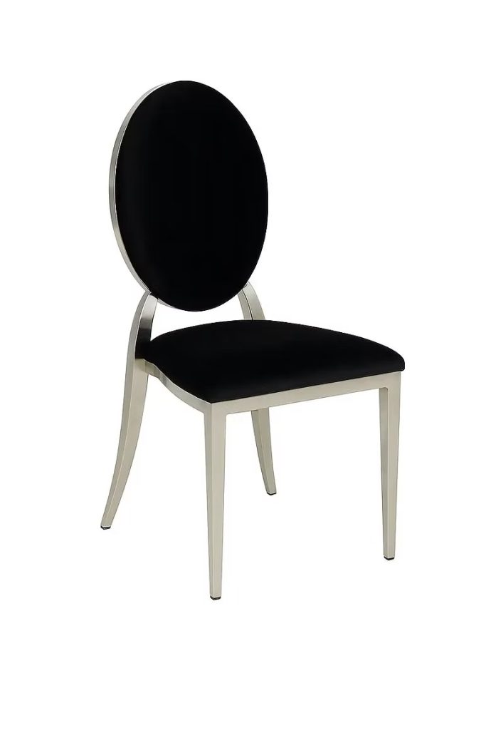 Silver chair with black cushion