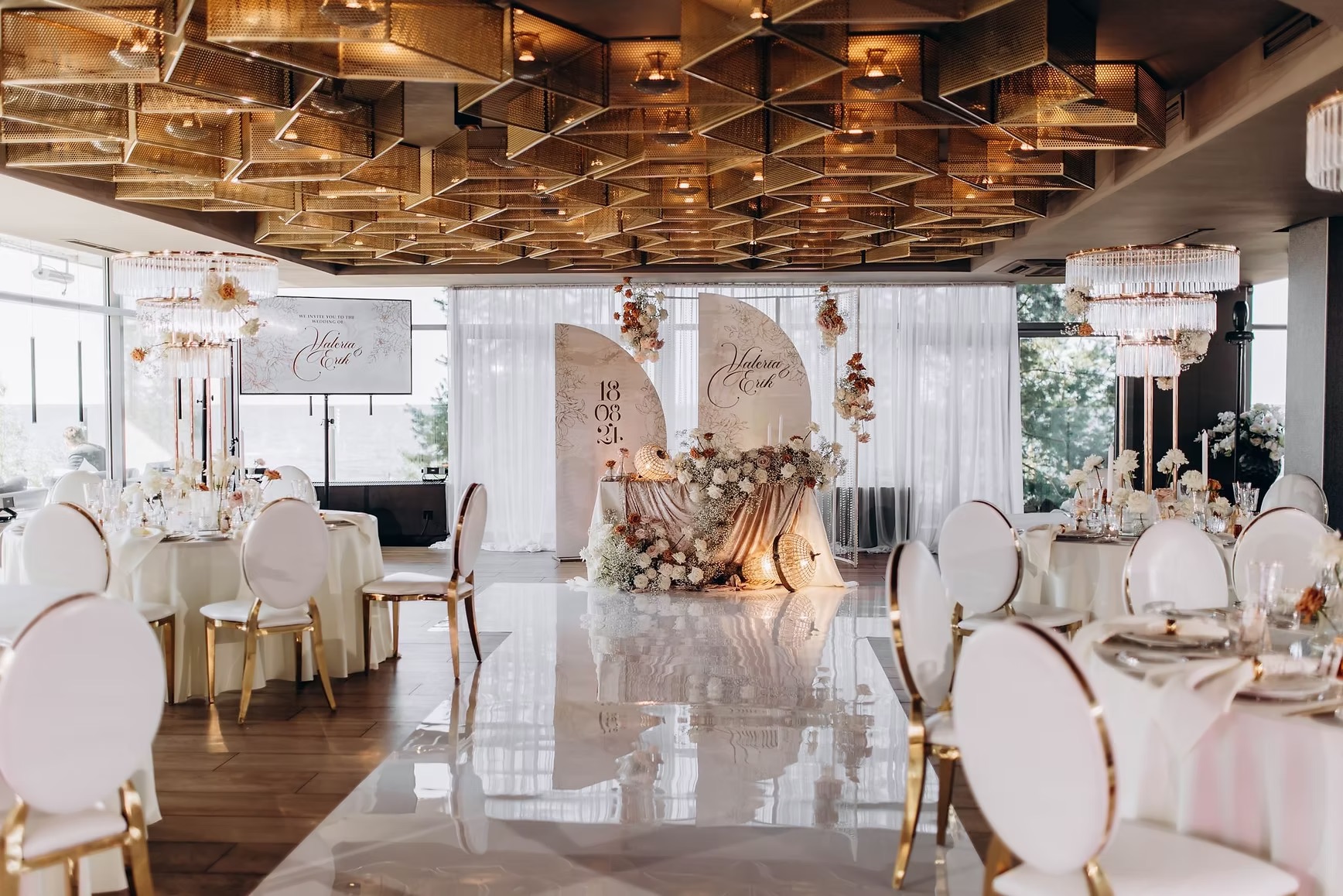 Gold chair with white cushion