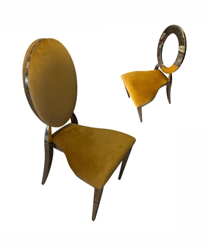 Gold chair with amber cushion