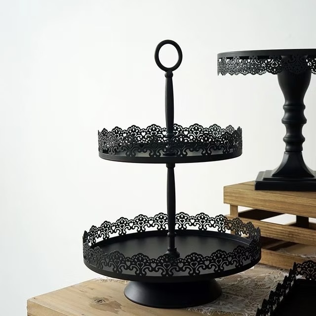 Black dessert stand two-tiers