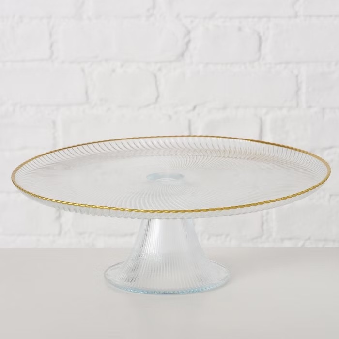 Glass dessert stand with gold rim Ø 26